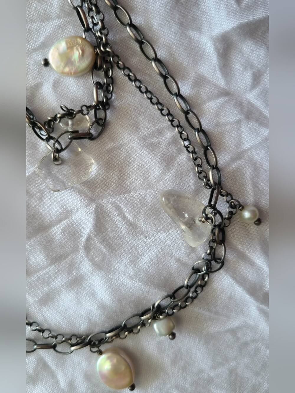 Silpada Layered Sterling Silver Chain, Crystal And Pearl Tassel Necklace - Picture 3 of 6